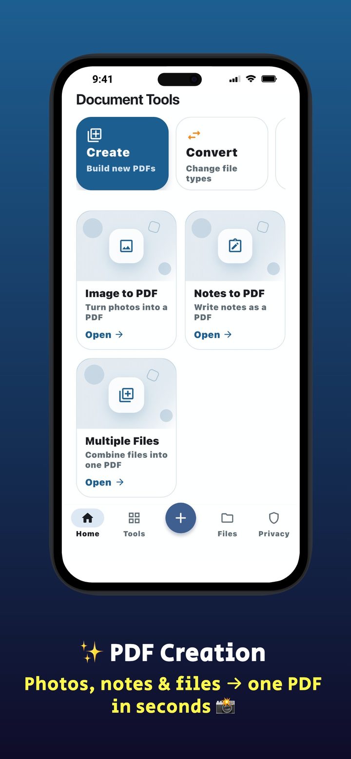 Create PDFs from photos, notes, and files