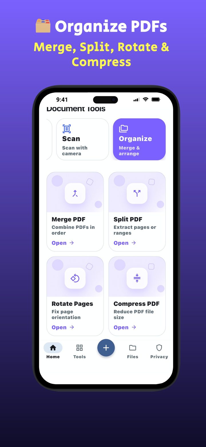 Merge, split, rotate, compress PDFs