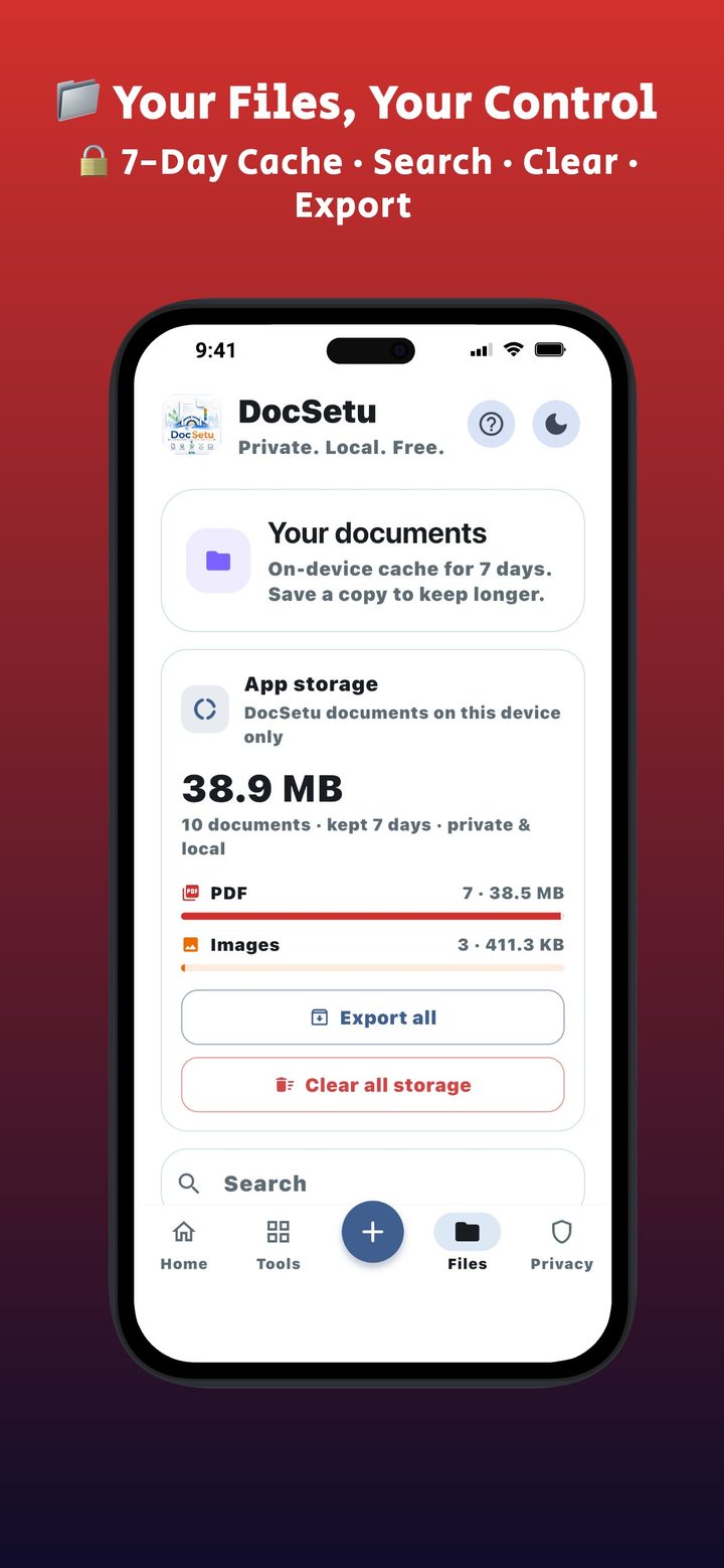 On-device 7-day files hub